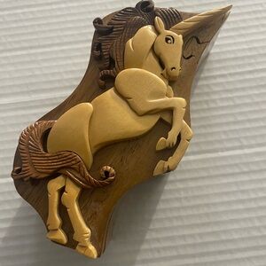Wooden Puzzle Handcrafted Unicorn Shaped Trinket Box Hidden Secret Compartment